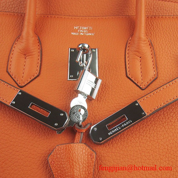 Hermes Birkin 35cm Tendon Veins Leather Bag Orange Silver Hardware